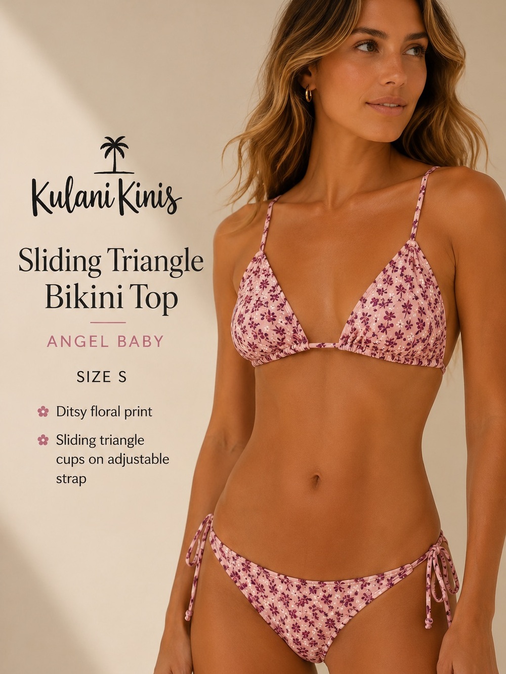 Kulani Kinis Angel Baby‎ Bralette Bikini Top Pink Floral Size S NWT